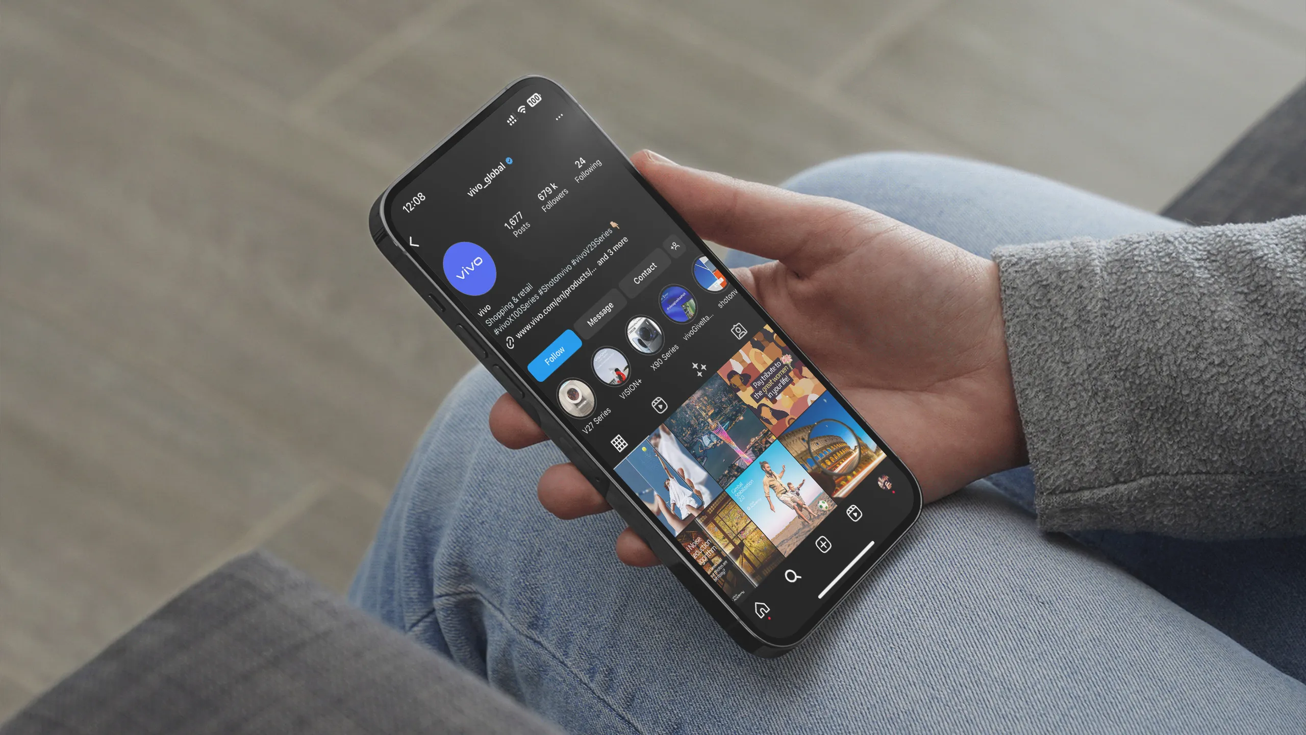 A woman browsing social media on a device